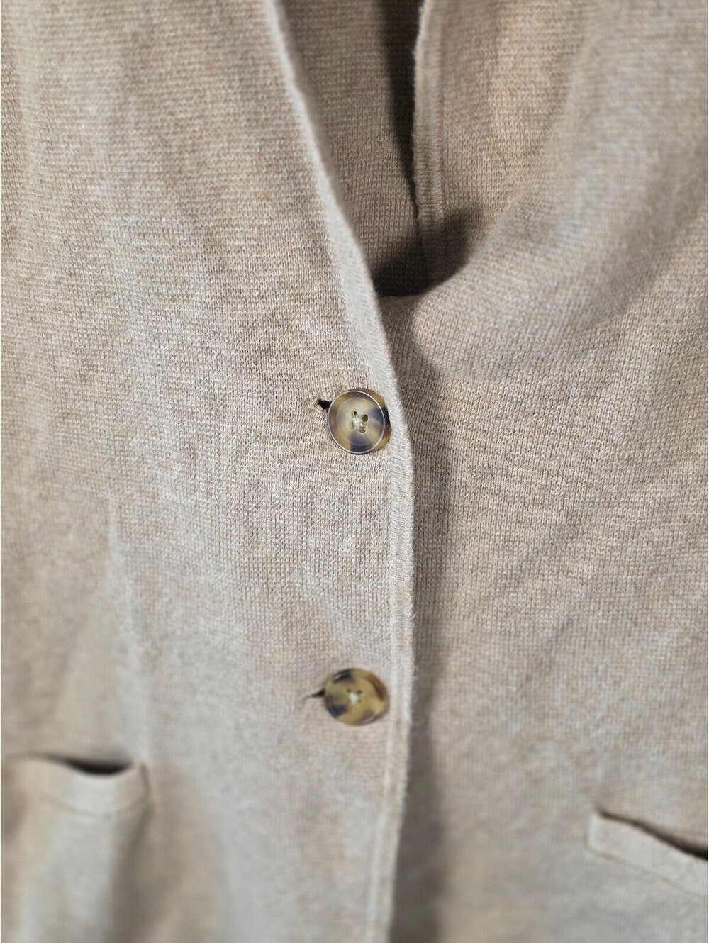 Lands' End Women's S Tan Beige Cotton Knit Blazer Cardigan Jacket Quiet Luxury - Picture 3 of 7